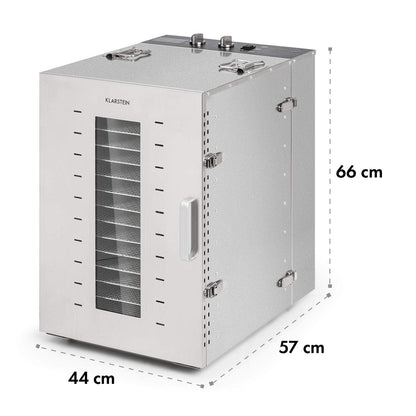 Klarstein Dörrautomat Edelstahl – 4.000-W-Dörrgerät, 48 Edelstahl-Einlegeböden, 30–90 °C, 24-Stunden-Timer, 6 Ventilatoren, 2 Trockenkammern, 50–55 dB, ideal für Obst, Gemüse, Fleisch, Kräuter, Silberw