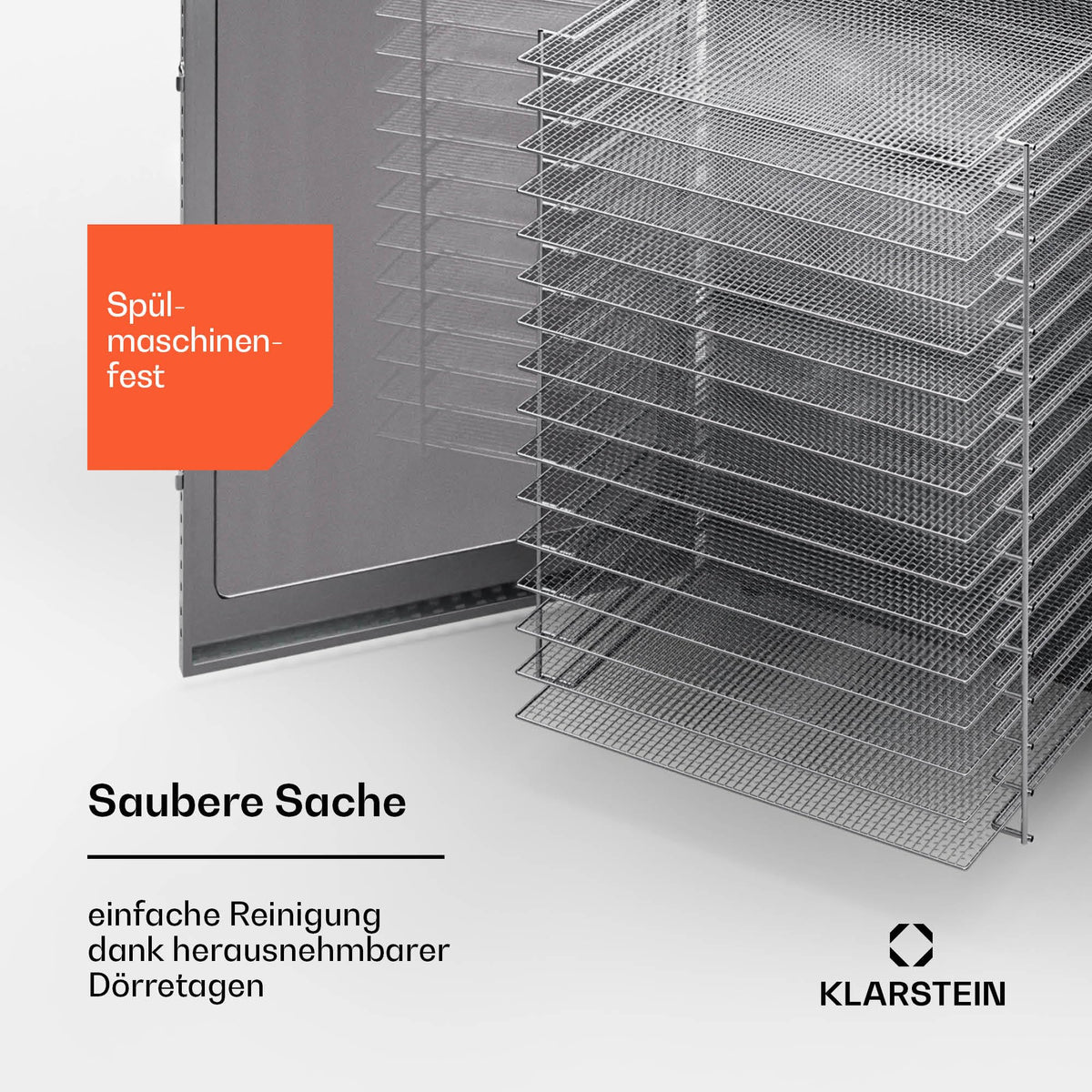 Klarstein Dörrgerät, Dörrautomat für Gemüse, Obst, Pilze & Fleisch, 1500W Edelstahl-Dörrautomat, Trockenautomat mit 16 Metallgitter, Dörrgerät mit 24H Timer & Touch-Display, Food Dehydratorw