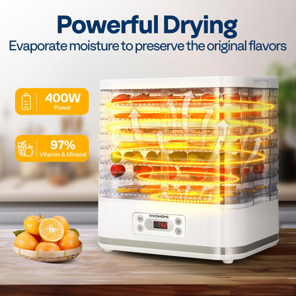 VIVOHOME Dörrautomat mit 8 Einlegefächern 400W BPA frei Dörrgerät mit Temperaturregler von 35°C bis 70°C inkl.72H Timer und Rezept für Fleisch,Obst,Haustier-Leckereienew