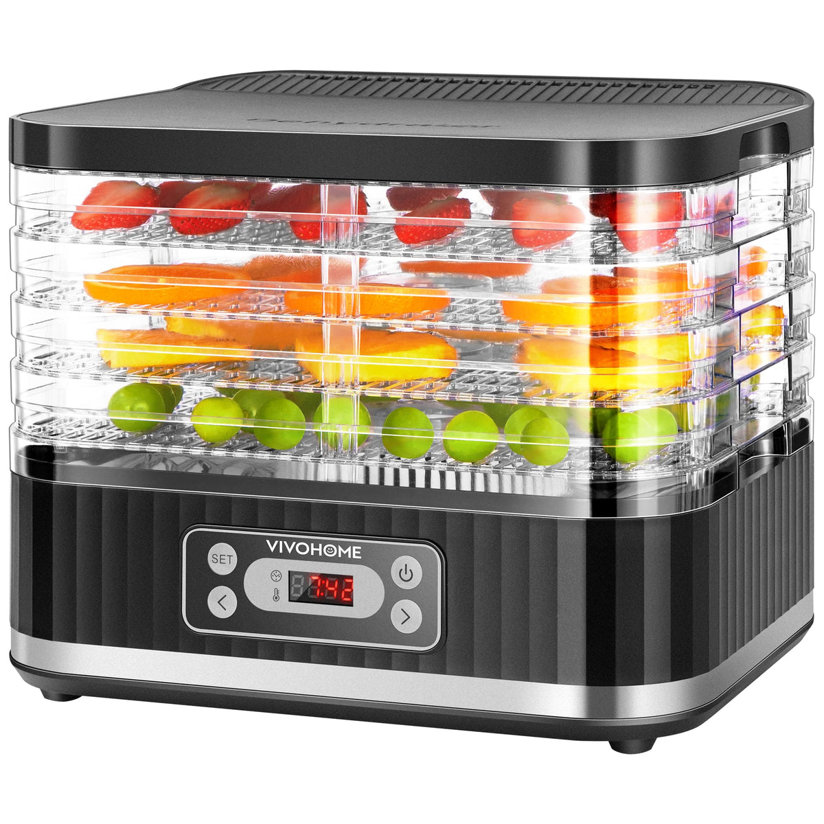VIVOHOME Dörrautomat mit 8 Einlegefächern 400W BPA frei Dörrgerät mit Temperaturregler von 35°C bis 70°C inkl.72H Timer und Rezept für Fleisch,Obst,Haustier-Leckereienew