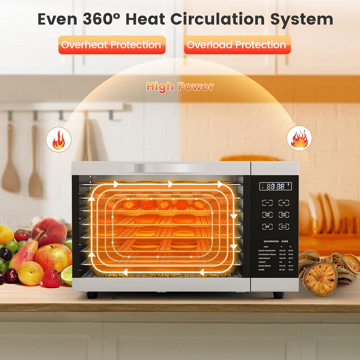 RELAX4LIFE Dörrautomat Edelstahl, Dörrgerät Temperatur einstellbar 30-70℃, Food Dehydrator inkl. 8 Edelstahl-Dörrtabletts, Touch-Display, 24 Std, für Lebensmittel Fleisch Früchte Gemüsew