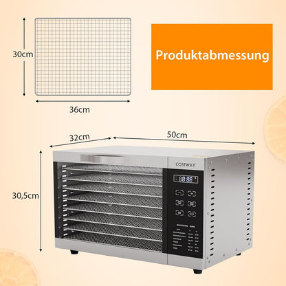 COSTWAY Dehydrator with 8 Grid Trays, 620W Dehydrator 30-70°C Temperature Control & 24H Timer, Overheating & Overload Protection, Food Dryer for Fruit, Meat, Vegetablesw