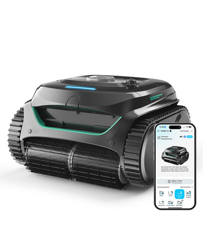 WYBOT C2 Poolroboter Akku, Boden & Wand, bis 150㎡, Doppelfilter, 3 Motoren, Wandkletter, 183 Min, App, Schwarz-Grün Bf