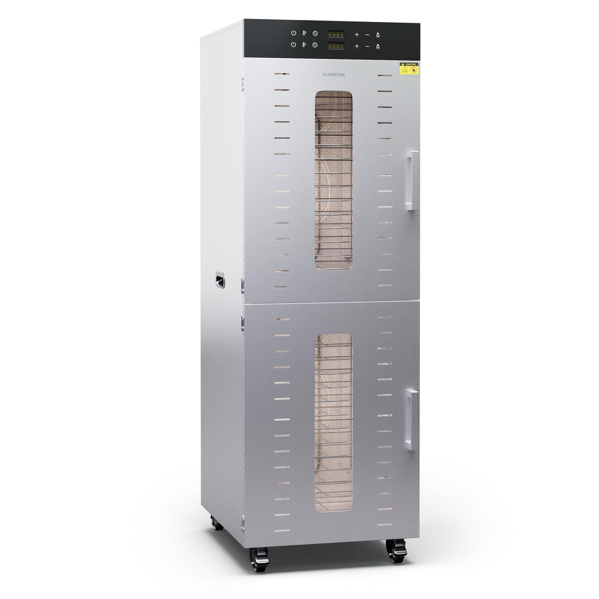 Klarstein Dörrautomat Edelstahl – 4.000-W-Dörrgerät, 48 Edelstahl-Einlegeböden, 30–90 °C, 24-Stunden-Timer, 6 Ventilatoren, 2 Trockenkammern, 50–55 dB, ideal für Obst, Gemüse, Fleisch, Kräuter, Silberw