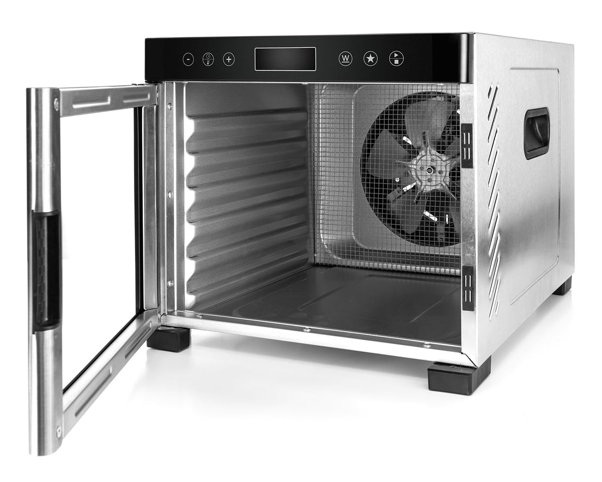 ROMMELSBACHER Dörrautomat DA 1000, XXL-Dörrfläche 1,6 m², inkl. 10 Edelstahl-Dörrtabletts, 2 Dörrgitter, 2 Dörrmatten, LED-Display, 24 Std. Zeitschaltuhr, Temperatur einstellbar (35 °C – 75 °C)w