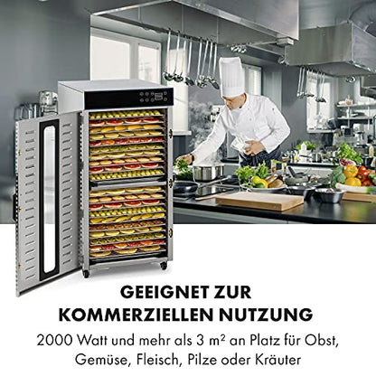 Klarstein Dörrautomat Edelstahl – 4.000-W-Dörrgerät, 48 Edelstahl-Einlegeböden, 30–90 °C, 24-Stunden-Timer, 6 Ventilatoren, 2 Trockenkammern, 50–55 dB, ideal für Obst, Gemüse, Fleisch, Kräuter, Silberw