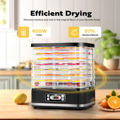 VIVOHOME Dörrautomat mit 8 Einlegefächern 400W BPA frei Dörrgerät mit Temperaturregler von 35°C bis 70°C inkl.72H Timer und Rezept für Fleisch,Obst,Haustier-Leckereienew