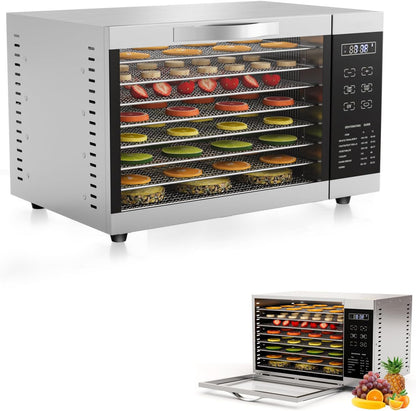RELAX4LIFE Dörrautomat Edelstahl, Dörrgerät Temperatur einstellbar 30-70℃, Food Dehydrator inkl. 8 Edelstahl-Dörrtabletts, Touch-Display, 24 Std, für Lebensmittel Fleisch Früchte Gemüsew