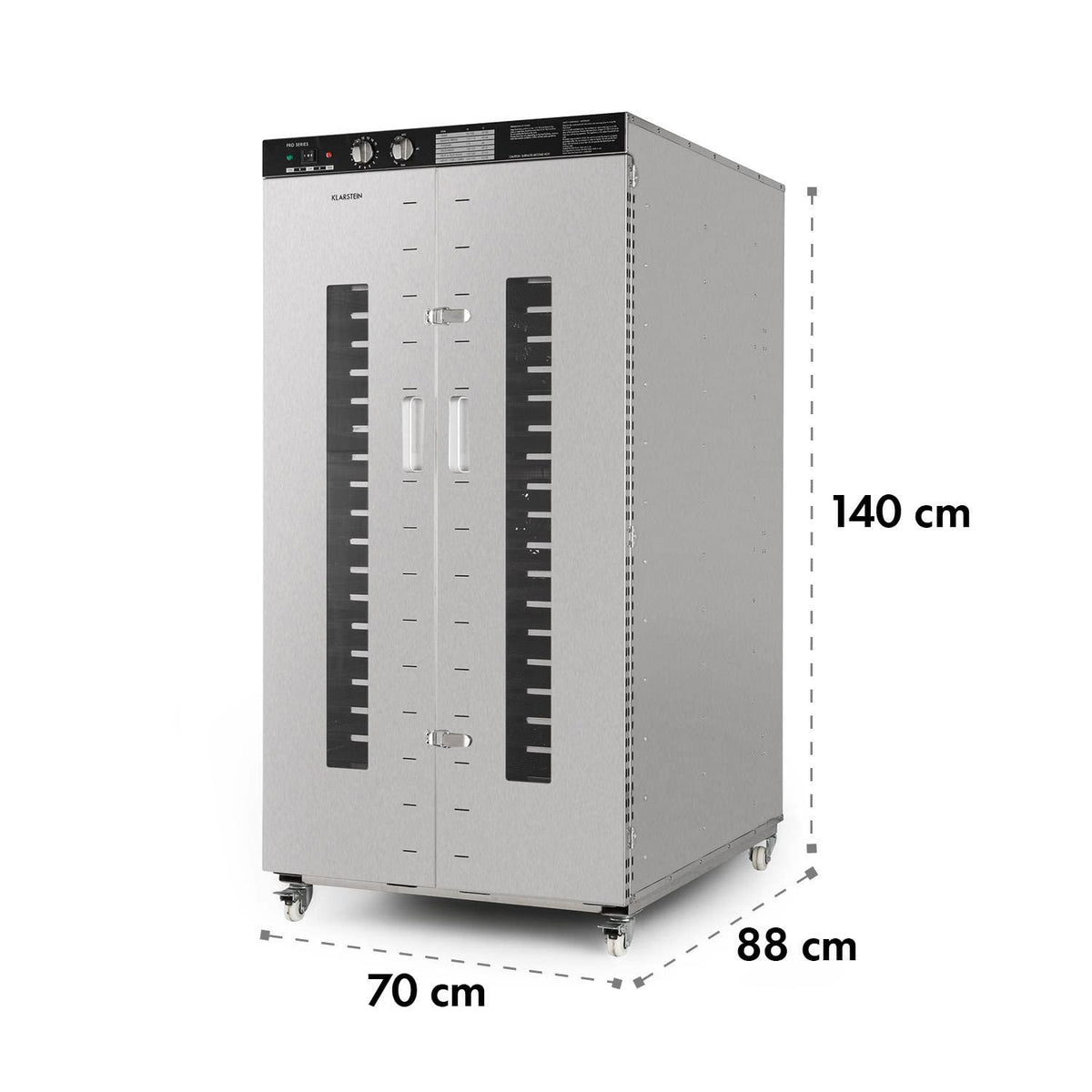 Klarstein Dörrautomat Edelstahl – 4.000-W-Dörrgerät, 48 Edelstahl-Einlegeböden, 30–90 °C, 24-Stunden-Timer, 6 Ventilatoren, 2 Trockenkammern, 50–55 dB, ideal für Obst, Gemüse, Fleisch, Kräuter, Silberw